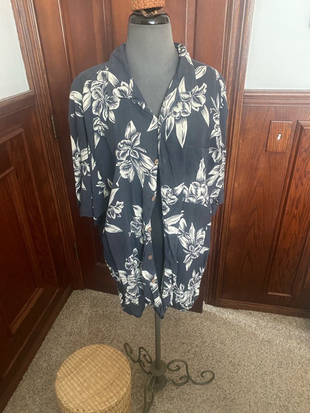 Tommy Bahama Navy and White Tropical Silk Camp Shirt